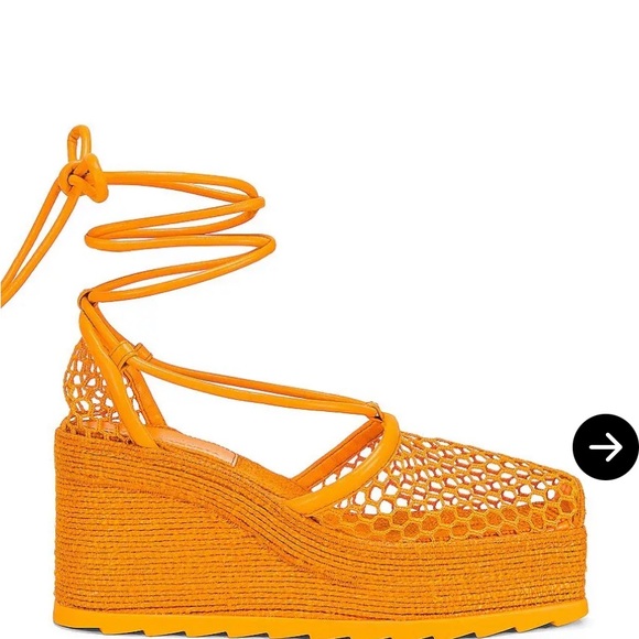 Bottega Veneta Shoes - Bottega Veneta Orange Stretch Net Lace-Up Heels EU 38